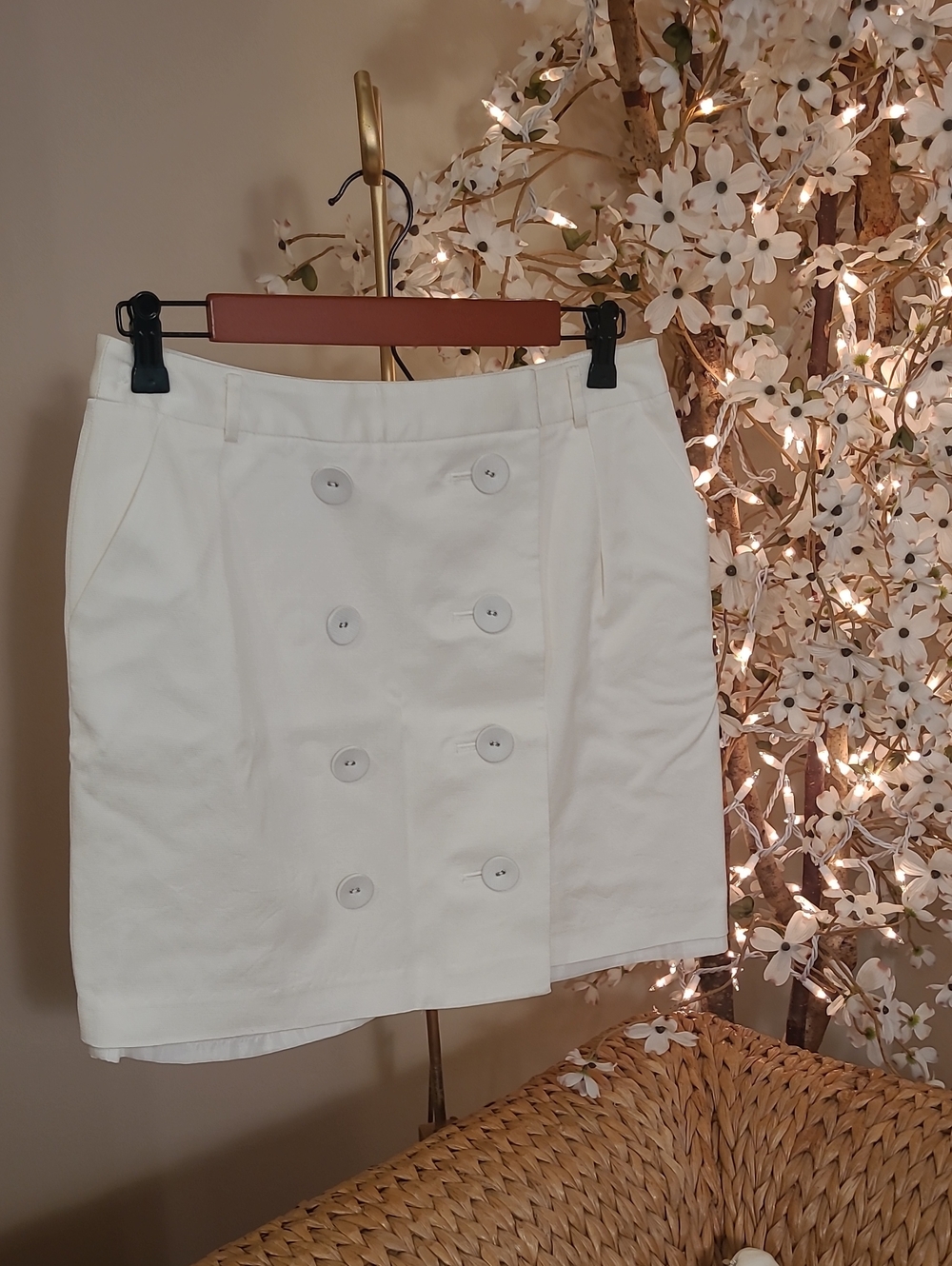 Ivory Mini Skirt With Button Detail